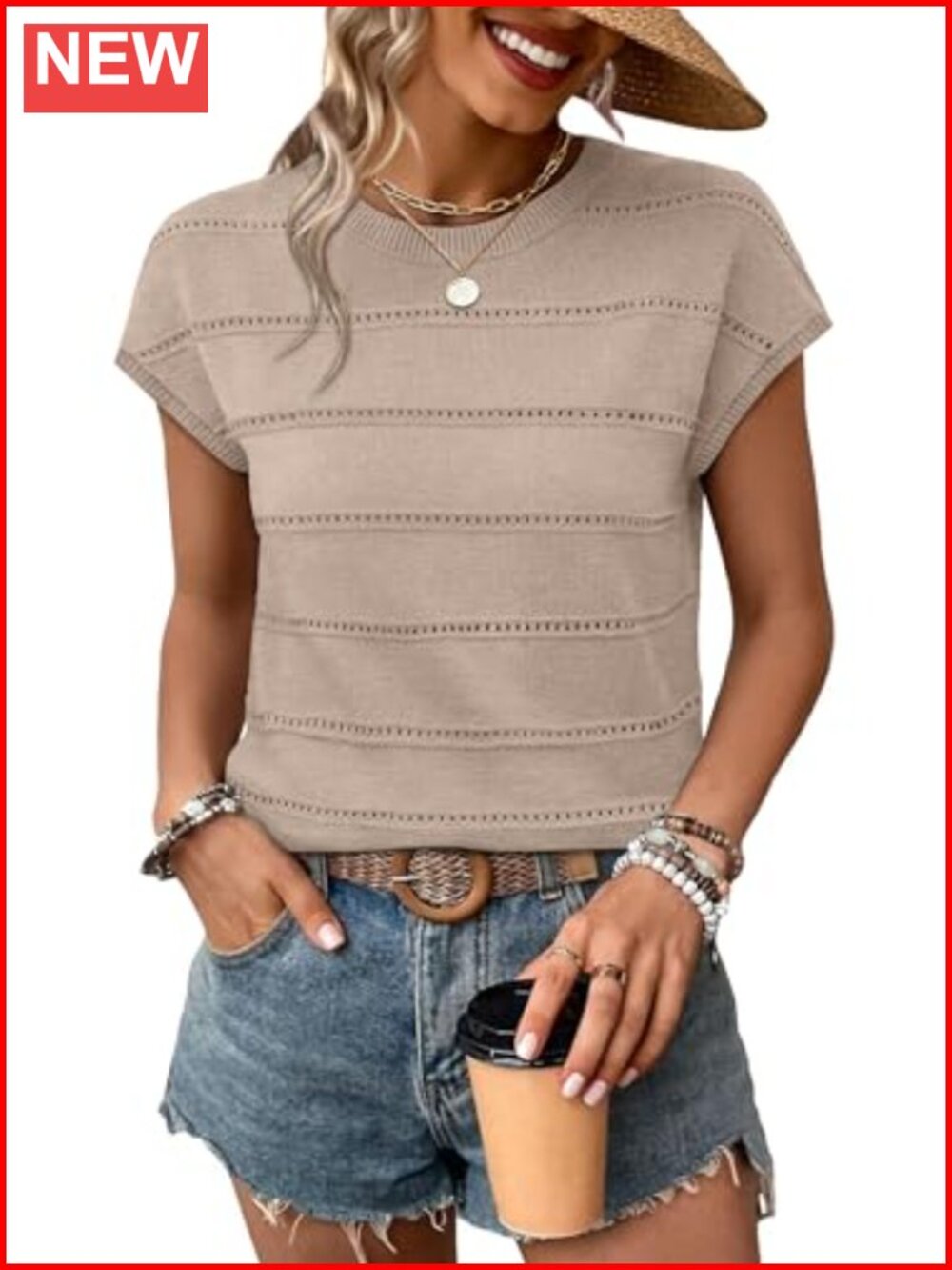Womens Lightweight Knit Sweater Cap Sleeve Hollow Out Pullover Top